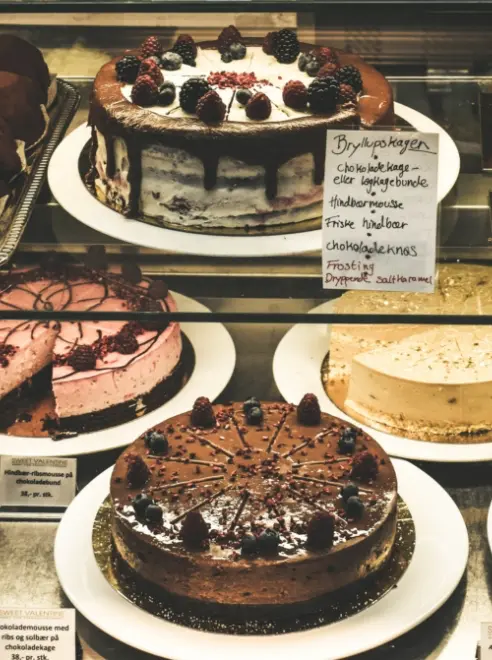 a beautiful selection of handmade cakes on display