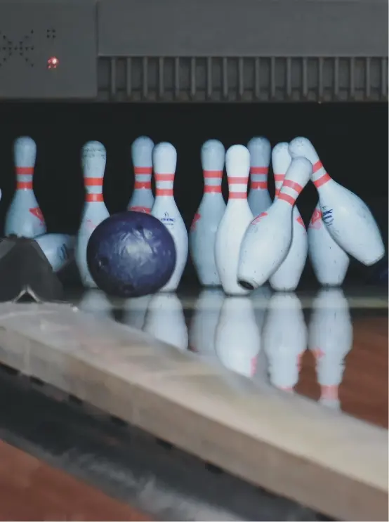 bowling alley, close up of pins