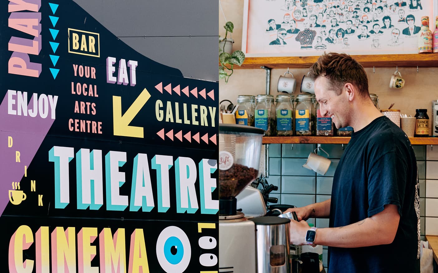 barista making coffee at local theatre