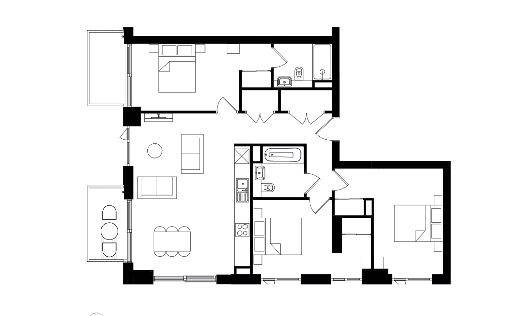 3 bed apartment floorplan