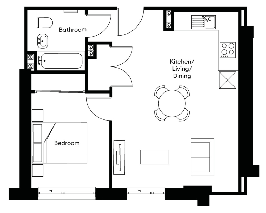 Floorplan of one bed apartment The Holloway