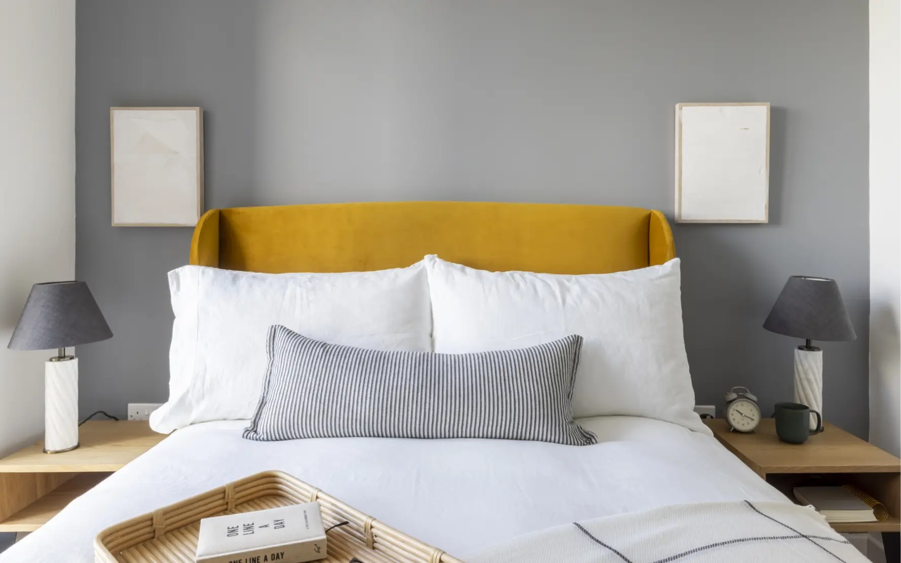 lovely double bed and side lamp and tables