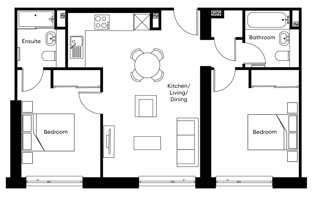 Floorplan of a two bed apartment The Holloway