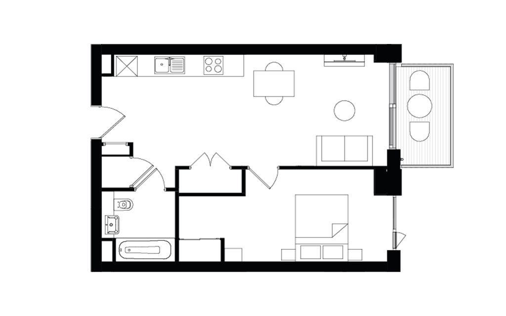 Kew -1 bed floorplan