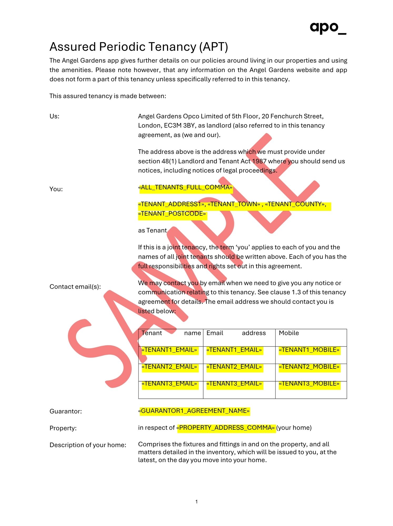 Assured Periodic Tenancy Agreement (APT) 