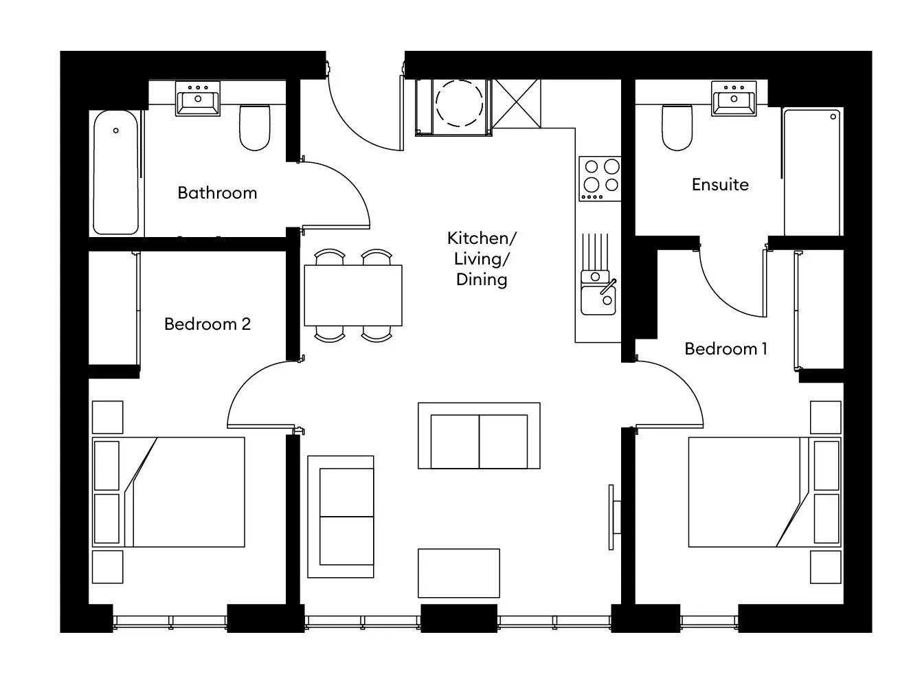 Floorplan of a two bed apartment