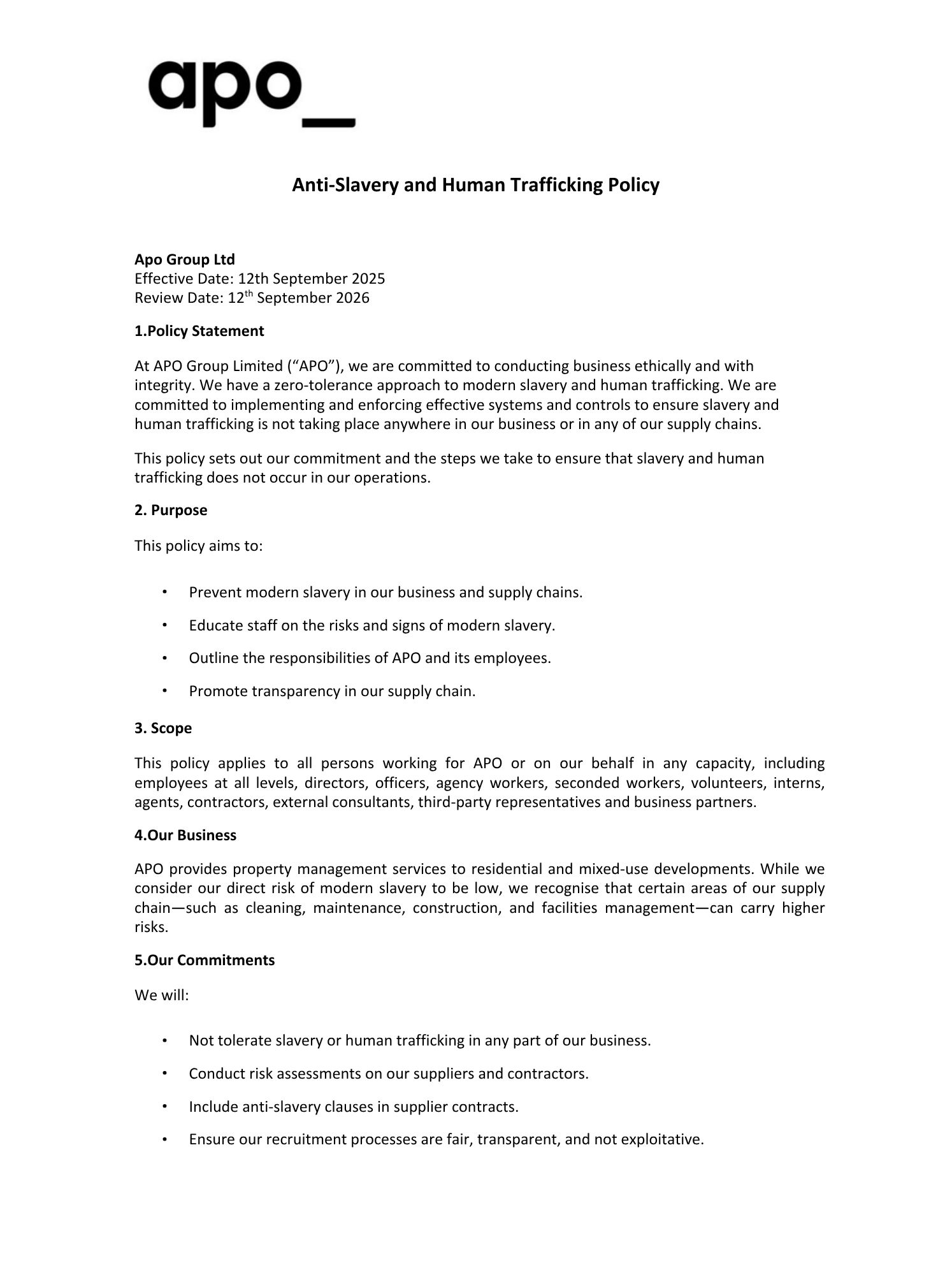 Anti-Slavery and Human Trafficking Policy 